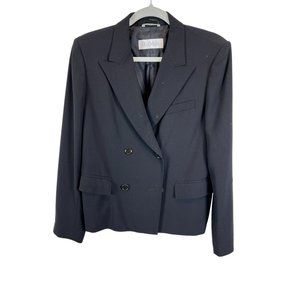 Max Mara Double Breasted Blazer Jacket Notch Collar Lined Wool Black Size 12